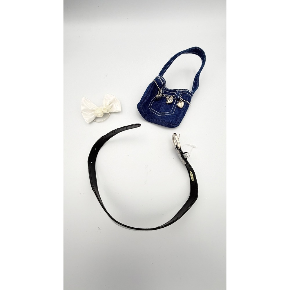Doll Accessories Denim Heart Purse Belt White Bow Lot for build a bear dolls